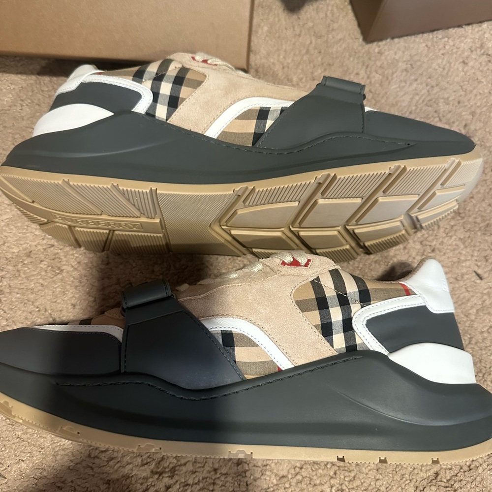 Burberry check, suede and leather sneakers - Picture 6 of 14